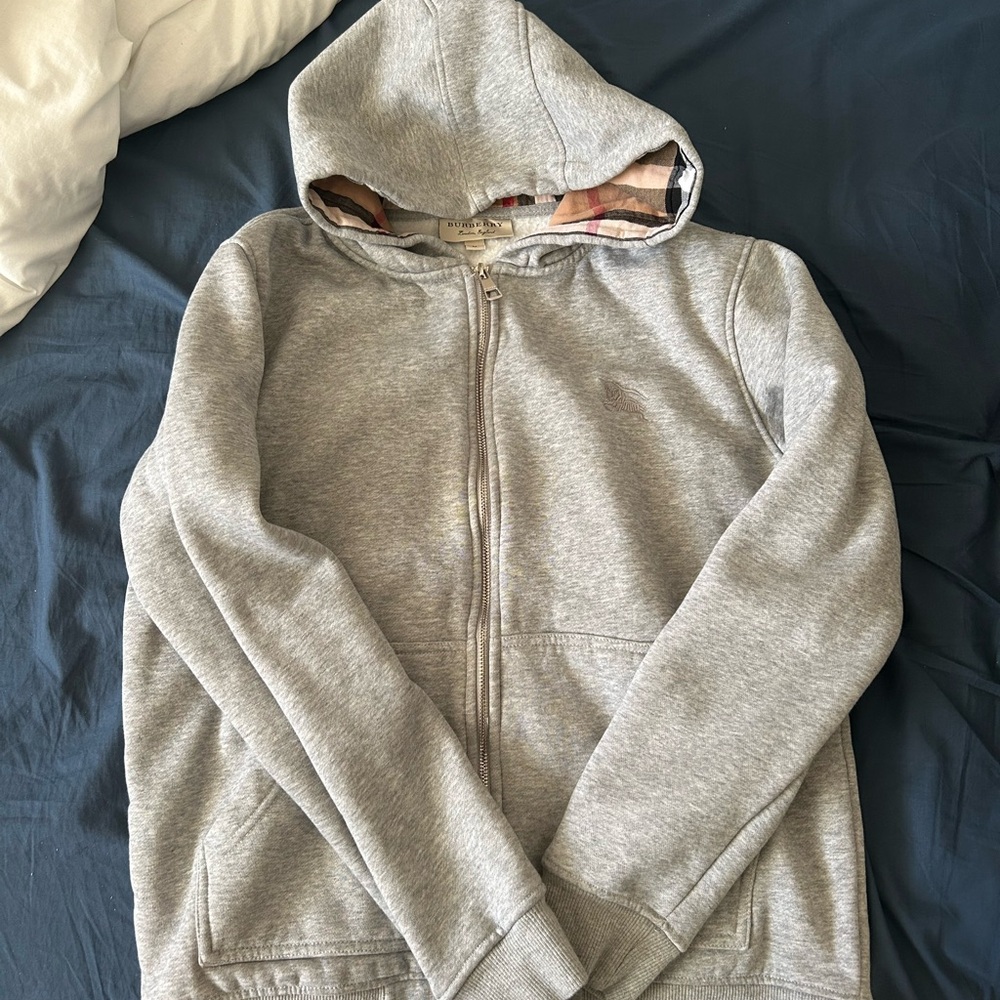 Gray Burberry Zip-Up Hoodie
